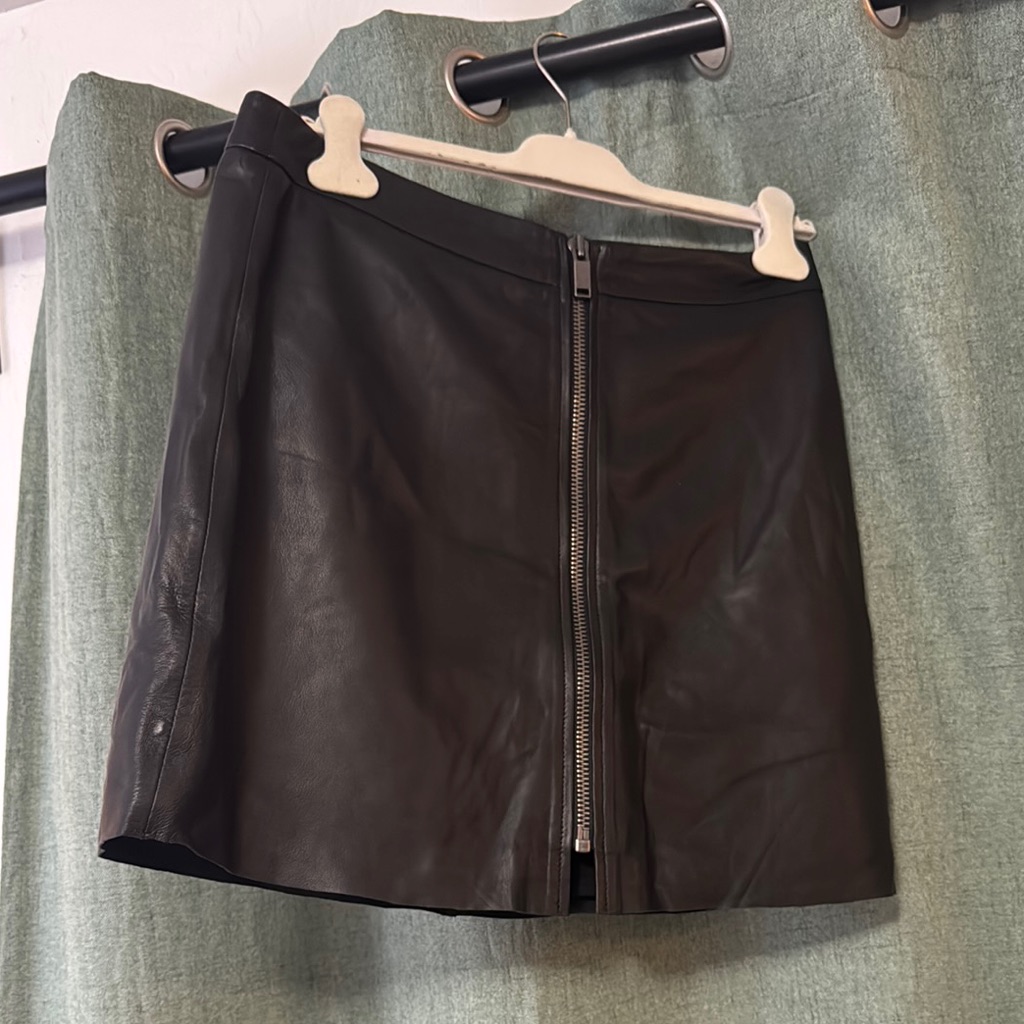 One Teaspoon Black Leather Zip Front Mini Skirt Size L | 2010 Deadstock |